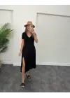 Kadın Kısa Kollu V Yaka Maxi Boy Elbise 124 Cm