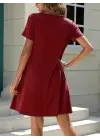 Kadın Kısa Kollu V Yaka önü Düğmeli Viskon Elbise