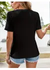 Kadın Kısa Kollu V Yaka şerit Detay Viskon Bluz