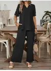 Kadın Kısa Kollu V Yakalı Aerobin Bluz Ve Pantolon Ikili Takım