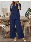 Kadın Kısa Kollu V Yakalı Aerobin Bluz Ve Pantolon Ikili Takım