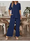 Kadın Kısa Kollu V Yakalı Aerobin Bluz Ve Pantolon Ikili Takım