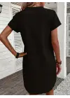 Kadın Kısa Kollu V Yakalı Düğmeli Müslim Kısa Elbise