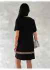 Kadın Kısa Kollu V Yakalı Etnik Desen şerit Detaylı Viskon Elbise