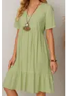 Kadın Kısa Kollu V Yakalı Fırfırlı Bürümcük Elbise