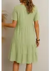 Kadın Kısa Kollu V Yakalı Fırfırlı Bürümcük Elbise