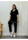 Kadın Kısa Kollu V Yakalı Iki Iplik Bluz Ve Pantolon Ikili Takım