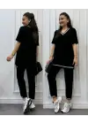 Kadın Kısa Kollu V Yakalı Iki Iplik Bluz Ve Pantolon Ikili Takım