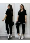 Kadın Kısa Kollu V Yakalı Iki Iplik Bluz Ve Pantolon Ikili Takım