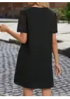 Kadın Kısa Kollu V Yakalı Kısa Janjan Krep Elbise