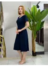 Kadın Kısa Kollu V Yakalı önden Düğmeli A Kesim Dokuma Elbise
