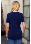 Kadın Kısa Kollu V Yakalı önü Düğmeli Viskon Bluz