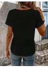Kadın Kısa Kollu V Yakalı şerit Detaylı Viskon Bluz