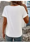 Kadın Kısa Kollu V Yakalı şerit Detaylı Viskon Bluz