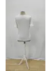 Kadın Kısa Kollu V Yakalı şerit Detaylı Viskon Bluz