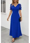 Kadın Kısa Kollu V Yakalı Uzun Janjan Elbise