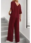Kadın Kısa Kollu V Yakalı Viskon Bluz Ve Pantolon Ikili Takım