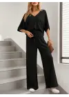 Kadın Kısa Kollu V Yakalı Viskon Bluz Ve Pantolon Ikili Takım