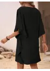 Kadın Kısa Kollu V Yakalı Yanları Volanlı Kısa Ithal Krep Elbise