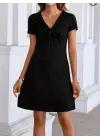 Kadın Kısa Kollu Yaka Detay Viskon Elbise