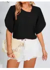 Kadın Kısa Kollu Yaka Ve Kol Detay Jesica Bluz