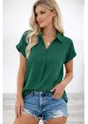 Kadın Kısa Kollu Yakalı Dokuma Viskon Bluz