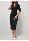Omarı Şık Kadın Midi Modal Elbise