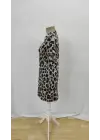 Omarı Leopar Desenli Kadın Kısa Kollu Elbise