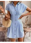 Kadın Kısa Kollu Yakalı önden Düğmeli Kısa Trikoton Elbise