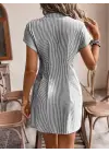 Kadın Kısa Kollu Yakalı önden Düğmeli Kısa Trikoton Elbise