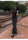 Kadın Kısa Kollu Yakalı önden Düğmeli Maxi Triko Elbise