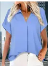 Kadın Kısa Kollu Yakalı Uzun Sandy Bluz
