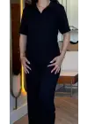 Kadın Kısa Kollu Yakalı Viskon Iki Iplik Bluz Ve Pantolon Ikili Takım