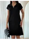 Kadın Kısa Kollu Yakalı Viskon Iki Iplik Elbise