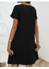 Omarı Fermuar Detaylı Kadın Kısa Kollu İthal Keten Elbise
