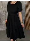 Kadın Kısa Kollu Yakası Açık Katlı Bürümcük Balon Elbise