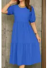 Kadın Kısa Kollu Yakası Açık Katlı Bürümcük Balon Elbise