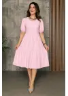 Kadın Kısa Kollu Yakası Açık Katlı Bürümcük Balon Elbise
