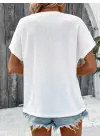 Kadın Kısa Kollu Yakası Açık önden Düğmeli Waffle Bluz