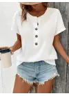 Kadın Kısa Kollu Yakası Açık önden Düğmeli Waffle Bluz