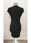 Kadın Kısa Kollu Yakası Asimetrik Kısa Ithal Krep Elbise