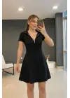 Kadın Kısa Kollu Yakası Fermuarlı Kısa Viskon Iki Iplik Elbise