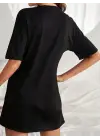 Kadın Kısa Kollu Yazı Baskılı Basic Mini Elbise