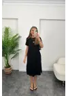 Kadın Kısa Kollu Yırtmaç Detaylı Salaş Viskon Elbise