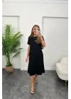 Kadın Kısa Kollu Yırtmaç Detaylı Salaş Viskon Elbise