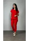 Kadın Kısa Kollu Yuvarlak Yaka Aerobin Bluz Ve Pantolon Ikili Takım
