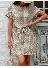 Omarı Geometrik Desenli Kısa Kollu Elbise