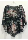 Kadın Kısa Kollu Yuvarlak Yaka çiçek Baskılı Asimetrik Kesim şifon Bluz