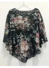 Omarı Asimetrik Kesim Çiçek Desenli Şifon Bluz