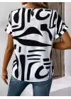 Kadın Kısa Kollu Yuvarlak Yaka Desenli Süprem Bluz